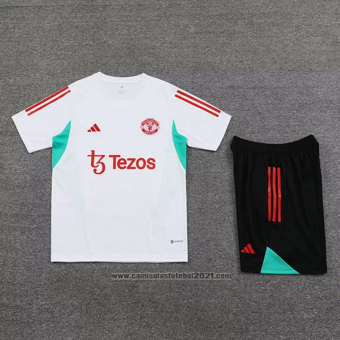 Fato de Treino Manchester United Manga Curta 2023-2024 Branco - Calcas Curta